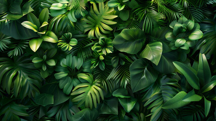 Wall Mural - tropical green leaves, densely packed to create a vibrant background.