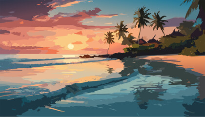 tropical landscape with ocean and palm trees. ai generated
