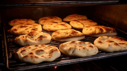 Poster - Generative AI Pita breads puffing up in the oven, displaying their characteristic pocket formation