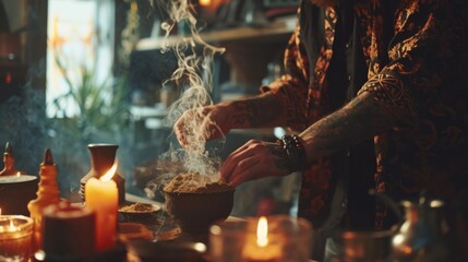 Sticker - Young man preparing a potion by candlelight