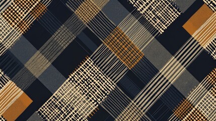 Poster - Generative AI Small checkered textile pattern, uniform squares, subtle tones, seamless design, detailed linework