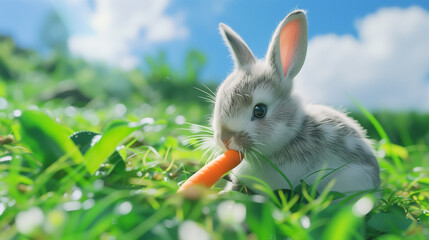 Rabbit eating carrots