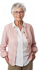 Poster - Stock image of a grandma in everyday attire on a plain white background Generative AI