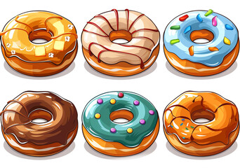 Wall Mural - Colorful pink, chocolate, orange glazed donut set on white background