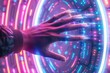 Dark Skinned Hand Reaching Through a Vibrant Oval Portal to Touch a Virtual Hand in a Conceptual Depiction of Metaverse and Web 3.0 Interaction