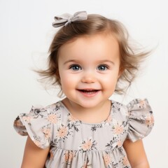 Poster - Stock image of a toddler in a cute dress against a white backdrop Generative AI