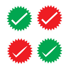 Poster - Verification, tick red and green starburst sticker set, eps10
