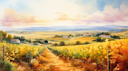 Poster - Generative AI Sun-drenched vineyards during harvest. aquarelle