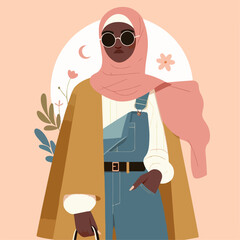 Wall Mural - Illustration of stylish muslim female. beautiful muslim girl hijab vector illustration	