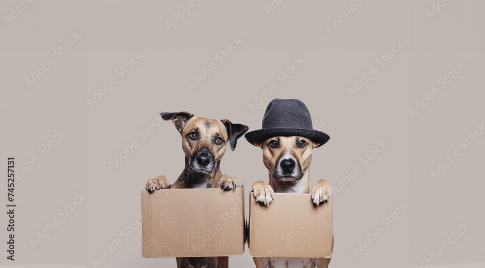 Illustration Stock two dogs are depicted holding up a box in a stylish ...