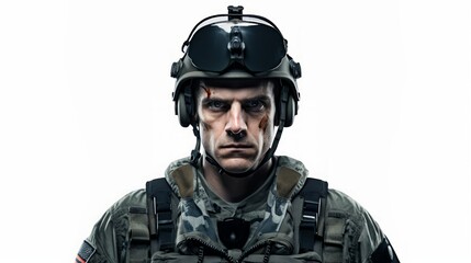 Aufkleber - Generative AI soldier in helmet portrait