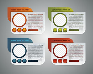 Poster - collection of Infographic design template with world map, icon and frame for you photo, can be used for workflow layout, diagram, report, web design.