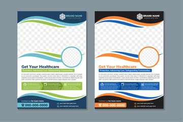 Poster - collection of Healthcare cover a4 template design for a report and medical flyer, Magazine, Poster, Corporate Presentation, Portfolio, Flyer, infographic, icon, vertical layout modern, photo space