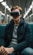 Man in the VR headset in the transport