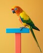 Hilarious parrot mimicking famous movie quotes perched on a colorful stand adding humor to the pet theme