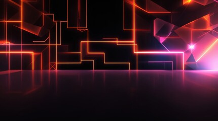 Wall Mural - unique neon-lit geometric designs shine in a dark abstract futuristic environment