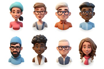 Set of avatars of different people in 3d style isolated on white background