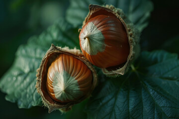 Wall Mural - Hazelnuts Close Up in their shells.