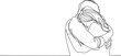 continuous single line drawing of man and woman hugging, line art vector illustration