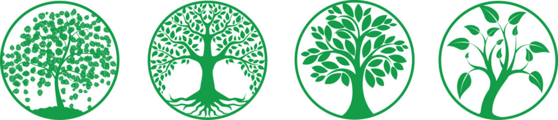 Logos of green tree leaf ecology nature elements
