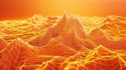 Wall Mural - digital illustration of vibrant orange low poly wireframe abstract landscape background