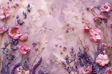 Wall Mural - some pink wild flowers are arranged on a pink backgro