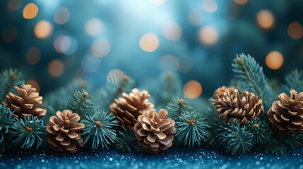  Christmas Decoration Banner - Snowy Pine Cones On Fir Branch With Christmas Lights