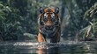 © CinimaticWorks - up-close encounter with a wild male tiger in the river, a thrilling glimpse into the world of big cats