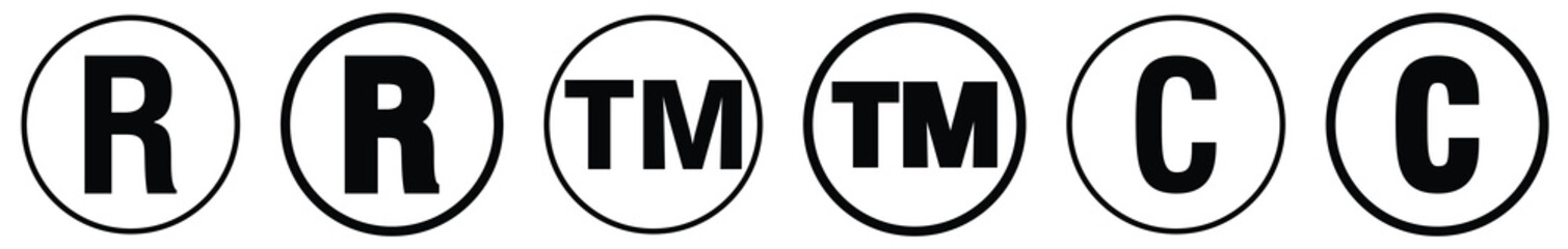 Wall Mural - register r, trademark tm and copyright c mark vector symbol in round circle.