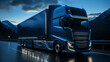 Black truck on the highway at night, concept cargo transportation and logistics