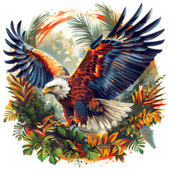 Wall Mural - eagle and leaves illustration for apparel design