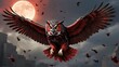 Evil demonic Israeli owl dropping leaflets from the sky, extremely creative and unique, red and black owl, advance design, highly detailed and realistic, inspired by Apollyon