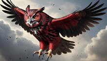 Evil Demonic Israeli Owl Dropping Leaflets From The Sky, Extremely Creative And Unique, Red And Black Owl, Advance Design, Highly Detailed And Realistic, Inspired By Apollyon