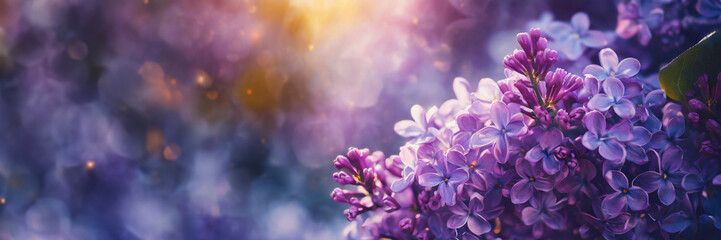 Poster - Lilac flowers spring blossom, sunny day light bokeh background