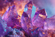 Crystal Stone macro mineral, purple rough amethyst quartz crystals.