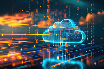 Digital informational cloud technology, web futuristic hologram.