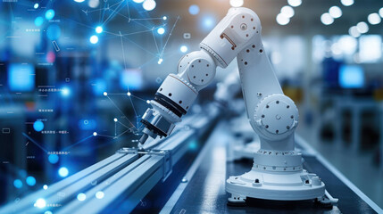 Aufkleber - A state-of-the-art robotic arm operates with precision in a high-tech manufacturing environment, epitomizing modern industrial automation