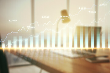 Poster - Double exposure of abstract creative financial diagram on modern laptop background, banking and accounting concept