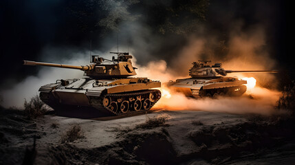 Poster - a photo of tanks with smoke coming out of them