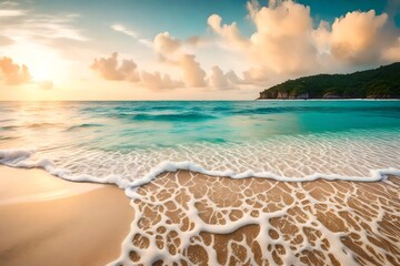 Wall Mural - Closeup sea sand beach. Panoramic beach landscape. Inspire tropical beach seascape horizon.