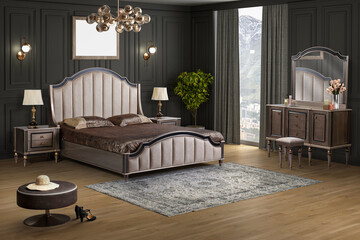 Wall Mural - 3d rendering classic bedroom interior and decoration