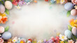 © Meadow - Festlicher Banner mit Ostereier und Frühlingsblumen vor pastellfarbenem Hintergrund