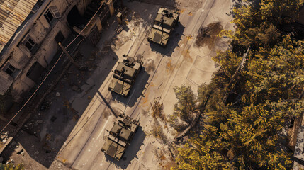 Wall Mural - Aerial view of A Humvee with three machine guns is patrolling the desert