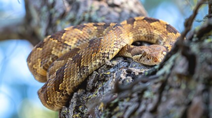 Wall Mural - closeup shot of rattlesnake, revealing the untamed danger lurking in the wilderness