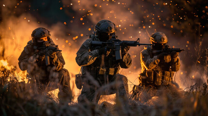 Poster - Navy Seal team shooting in the battlefield