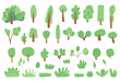 © Syuzann q - Trees doodle set. Forest elements collection. Plant bushes, grass garden. Vector flat illustration.