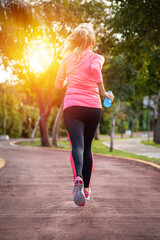 Wall Mural - fitness woman training and jogging in summer park. healthy lifestyle
