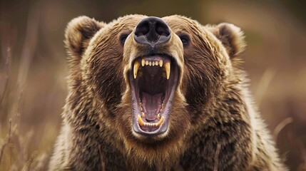 Wall Mural - majestic grizzly bear face closeup, a testament to the strength and beauty of the wild