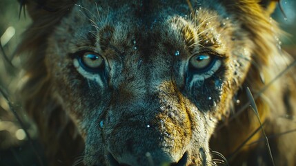 Wall Mural - regal lion face closeup, a majestic sight in the heart of the wilderness
