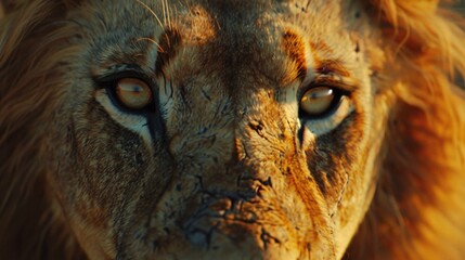 Wall Mural - breathtaking closeup of wild lion majestic face, showcasing the power and grace of nature's king